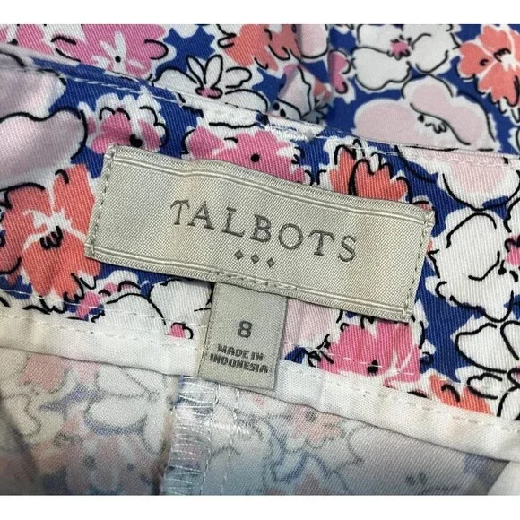 Talbots Floral Shorts Sz 8 Pink Blue White Flat Front Welt Back Pockets Summer - Picture 4 of 9